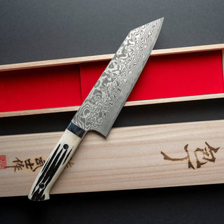 Takeshi Saji R-2 Custom Black Damascus Wild Series Stag Bone Bunka - 18 cm Kokkekniv Takeshi Saji 